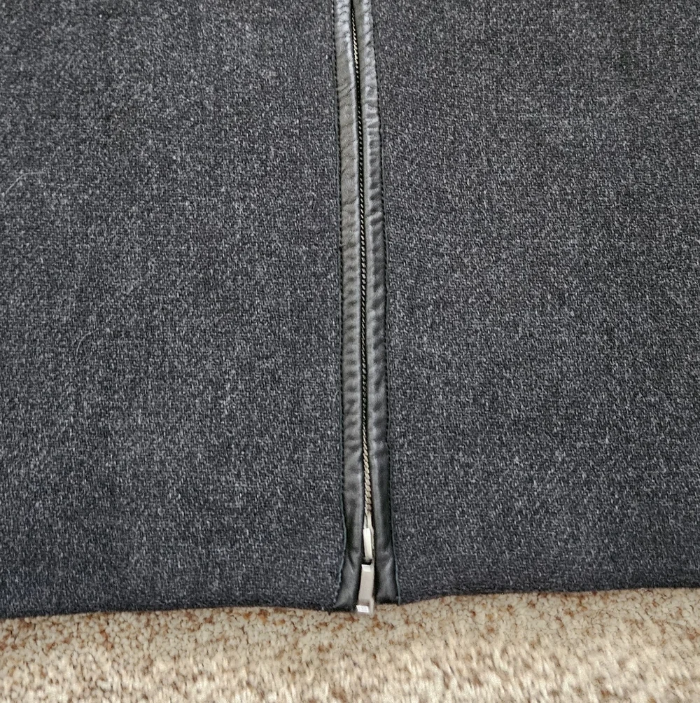 J. Crew Stadium Cloth Dark Gray Wool Blend Hooded Leather Trimmed Coat - Picture 9 of 11